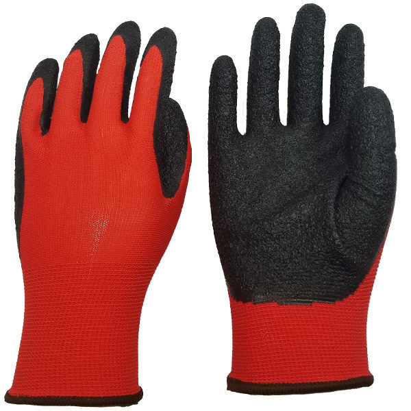 Polyester Glove With Crinkle Grip Latex Palm Coated & Fingers