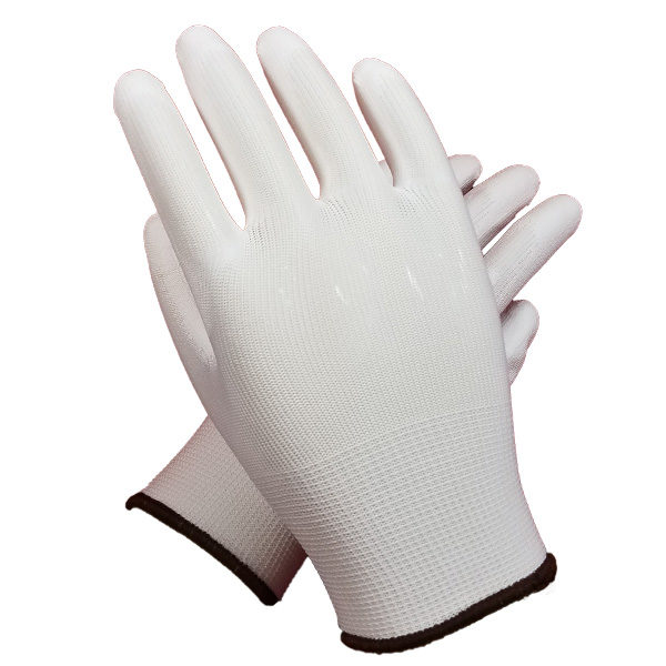 Lightweight White Seamless Polyester shell with White Polyurethane Palm Coated Gloves 