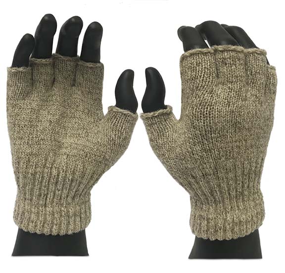 Medium Weight Ragg Wool Fingerless Seamless Knit Glove
