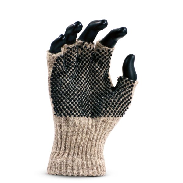 Medium Weight Ragg Wool Fingerless Seamless Knit Glove with Added PVC Dots