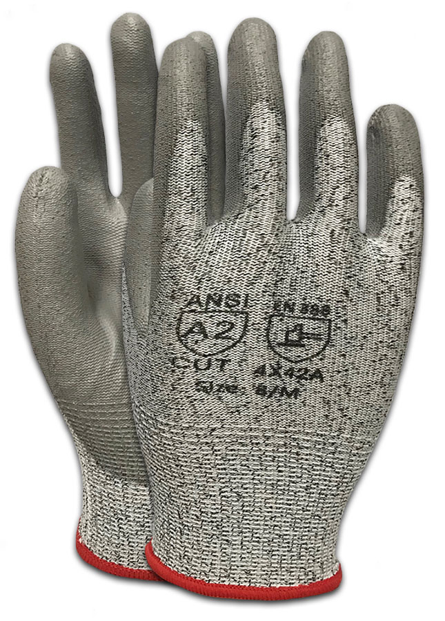 Cut Level A2 60708 Polyurethane Coated Gloves Touch Screen Salt & Pepper Size 8 M Basics Cut Resistant